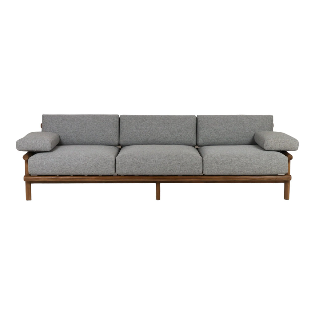 Teak Sofa with Grey Linen Fabric