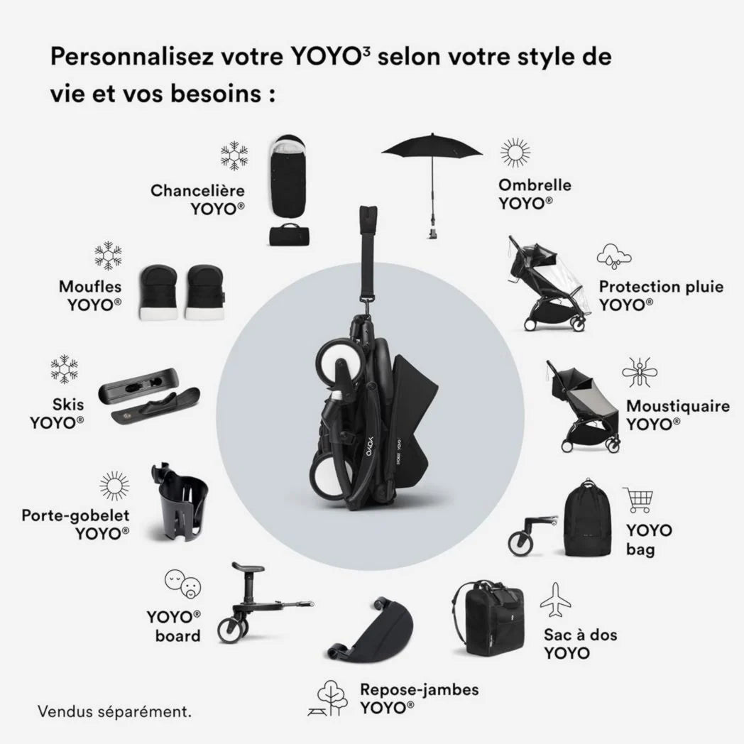 Poussette Stokke YOYO3 avec pack nouveau-né et pack couleur 6+ - Comprend un cadre noir, un pack couleur YOYO 6+ (gingembre) et un pack nouveau-né 0+ (gingembre)