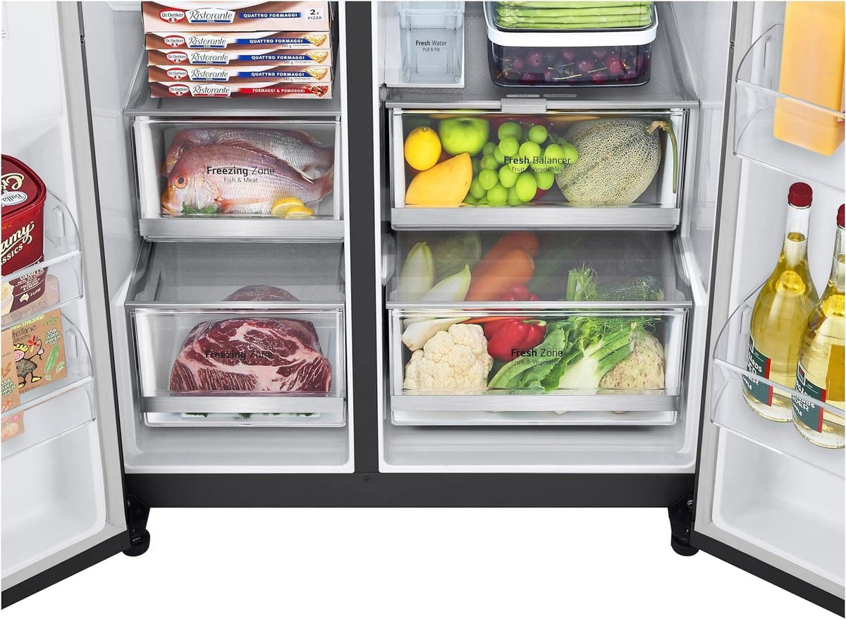 LG GSGV81PYLL Side by Side Kühlschrank, Klasse E, 635 L, Instaview, Kühlschrank mit Gefrierfach, Eis-, Crushed Ice- Wasserspender, Total NoFrost, Smart Inverter Kompressor, Wi-Fi