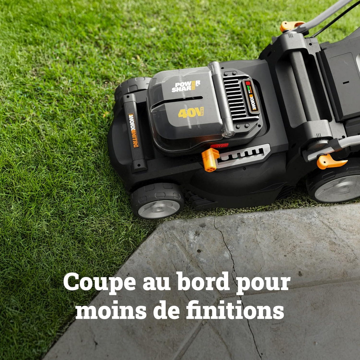 WORX Tondeuse à Gazon sans Fil 40V WG737E, Surface Max de 600 m², Lame de 37cm, Sac de 40L, Coupe jusqu'aux Bordures, 6 Hauteurs de Coupe, Livrée avec 2 Batteries 4Ah et Chargeur Double Rapide