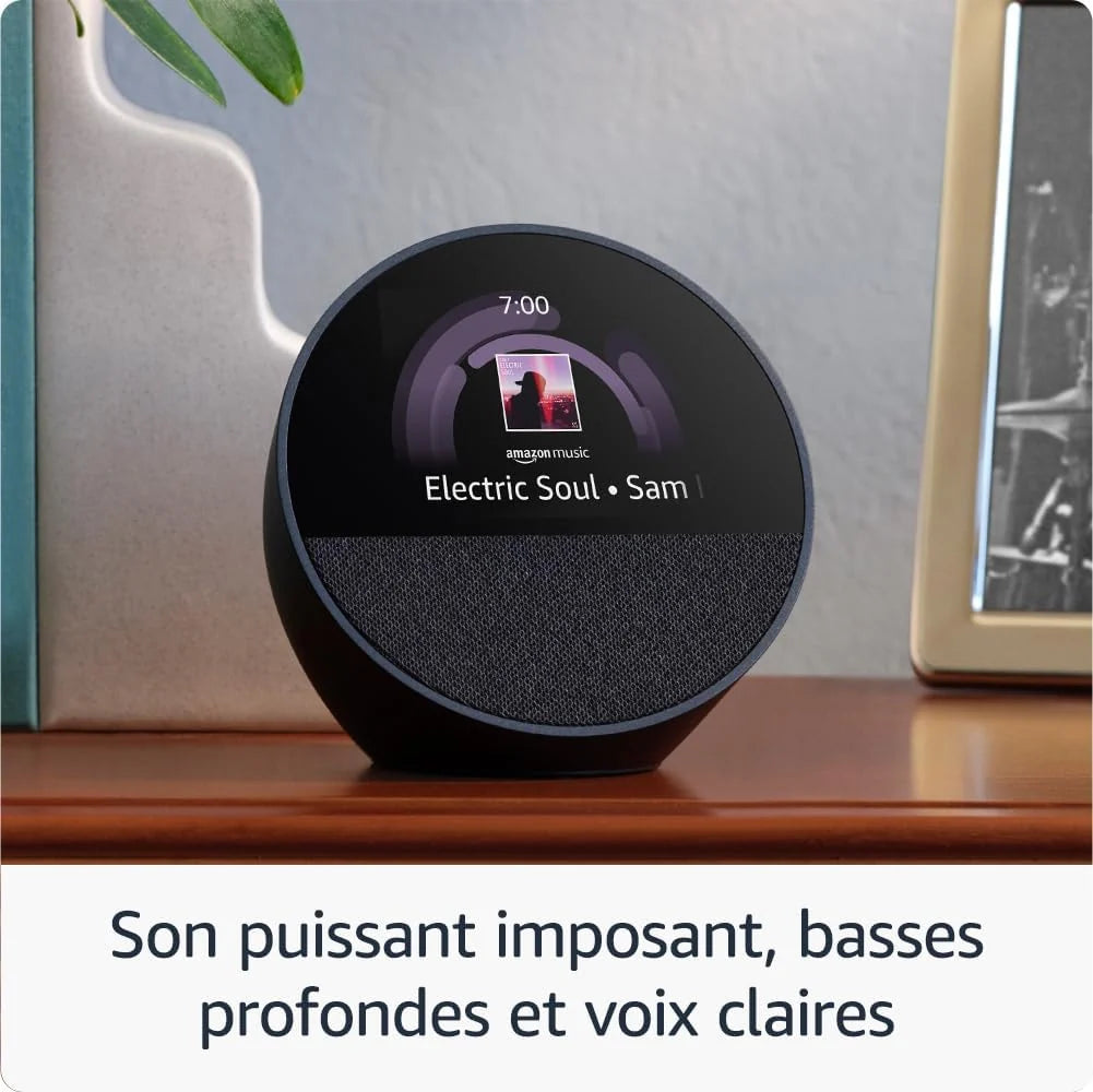 Amazon Echo Spot (Nouvelle génération) | Réveil connecté avec un son de qualité et Alexa | Blanc