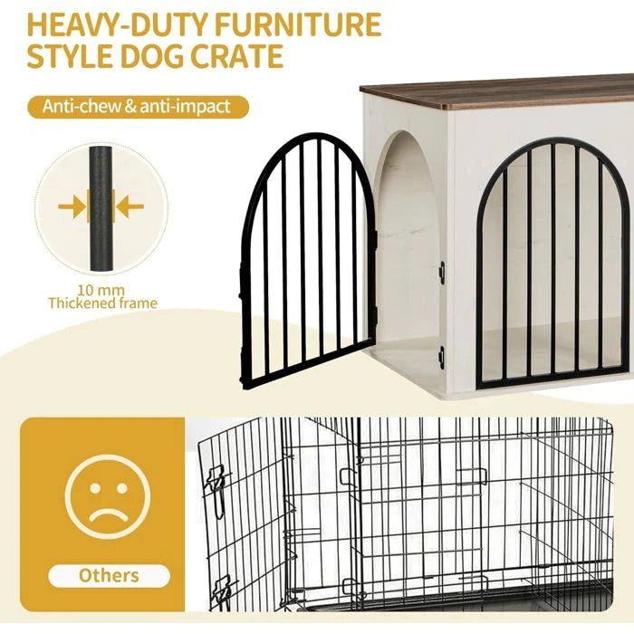 100cm Cage pour Chiens,Cage Chien de Taille Moyenne, Maisonnette pour Animaux,3 Portes, Porte arquée, 60 x 100 x 63 cm,Ivoire Clair