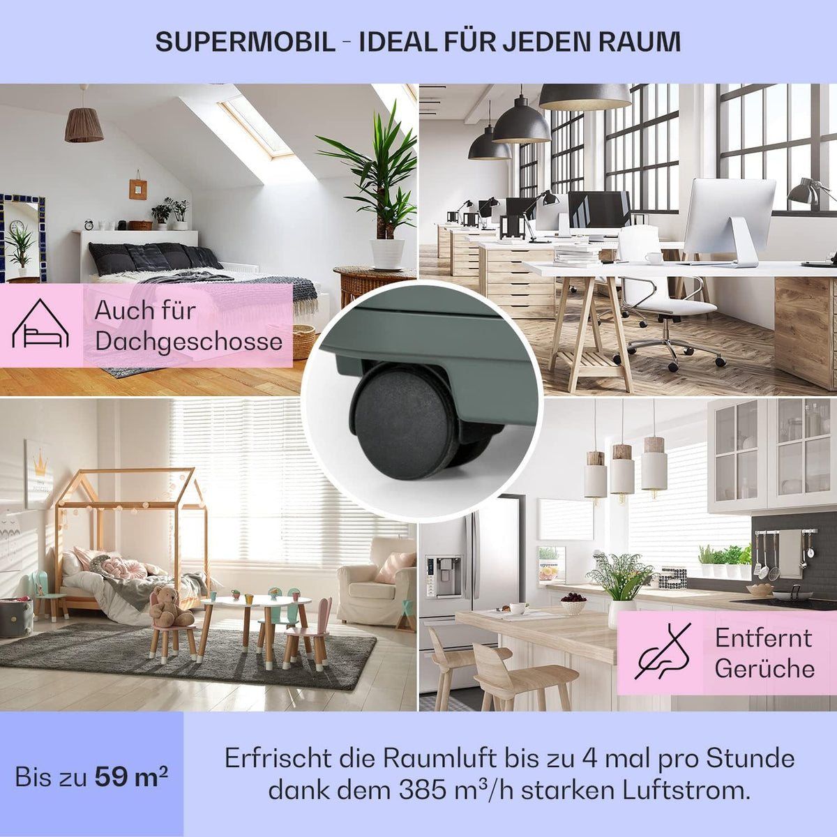 Klarstein Mobile Klimaanlage mit Abluftschlauch, 5-in-1 Klimagerät, Ventilator, Luftentfeuchter, Luftreiniger & Nachtmodus, App-Steuerung, Kleine & Portable für Wohnung & Büro, 12000 BTU
