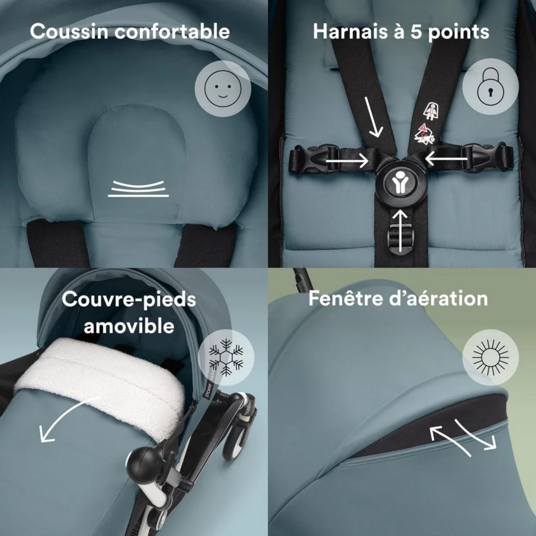 Poussette Stokke YOYO3 avec pack nouveau-né et pack couleur 6+ - Comprend un cadre noir, un pack couleur YOYO 6+ (gingembre) et un pack nouveau-né 0+ (gingembre)