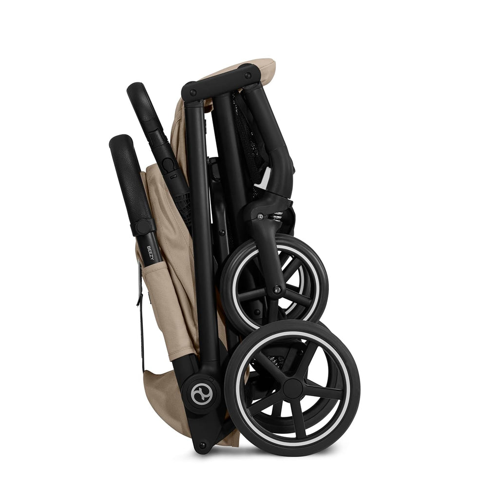 Cybex Gold Kinderwagen Beezy mit One-Pull Harness, Ab Geburt bis ca. 4 Jahre (max. 22 kg), Kompakt und ergonomisch, Almond Beige (Beige mit schwarzem Rahmen)
