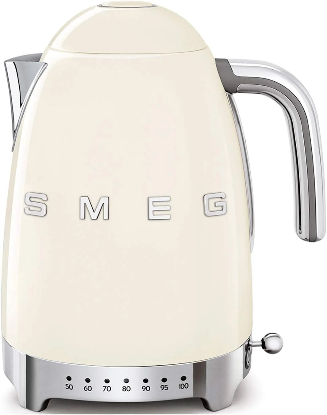 Smeg, Bouilloire à Température Variable KLF04CREU 1,7 L, Plusieurs Température, Filtre Anticalcaire Lavable, Arrêt Automatique de Sécurité, Indicateur de Niveau d'Eau, Enrouleur de Câble, 2400W, Crème