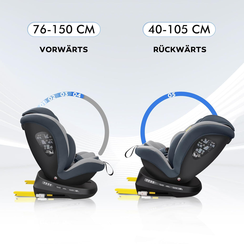 Reecle 360 Drehbar i-Size Kindersitz mit ISOFIX 40-150 cm (0-36 kg) Reboarder, ab Geburt -12 Jahre, ECE R129