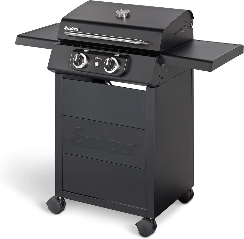 Enders® Elektrogrill eCRAVE 2, mit Gussrost, Grillwagen mit viel Stauraum, SIMPLE CLEAN™ Reinigungssystem, 2 leistungsstarke Heizelemente, formstabile Garhaube mit integriertem Thermometer #97116