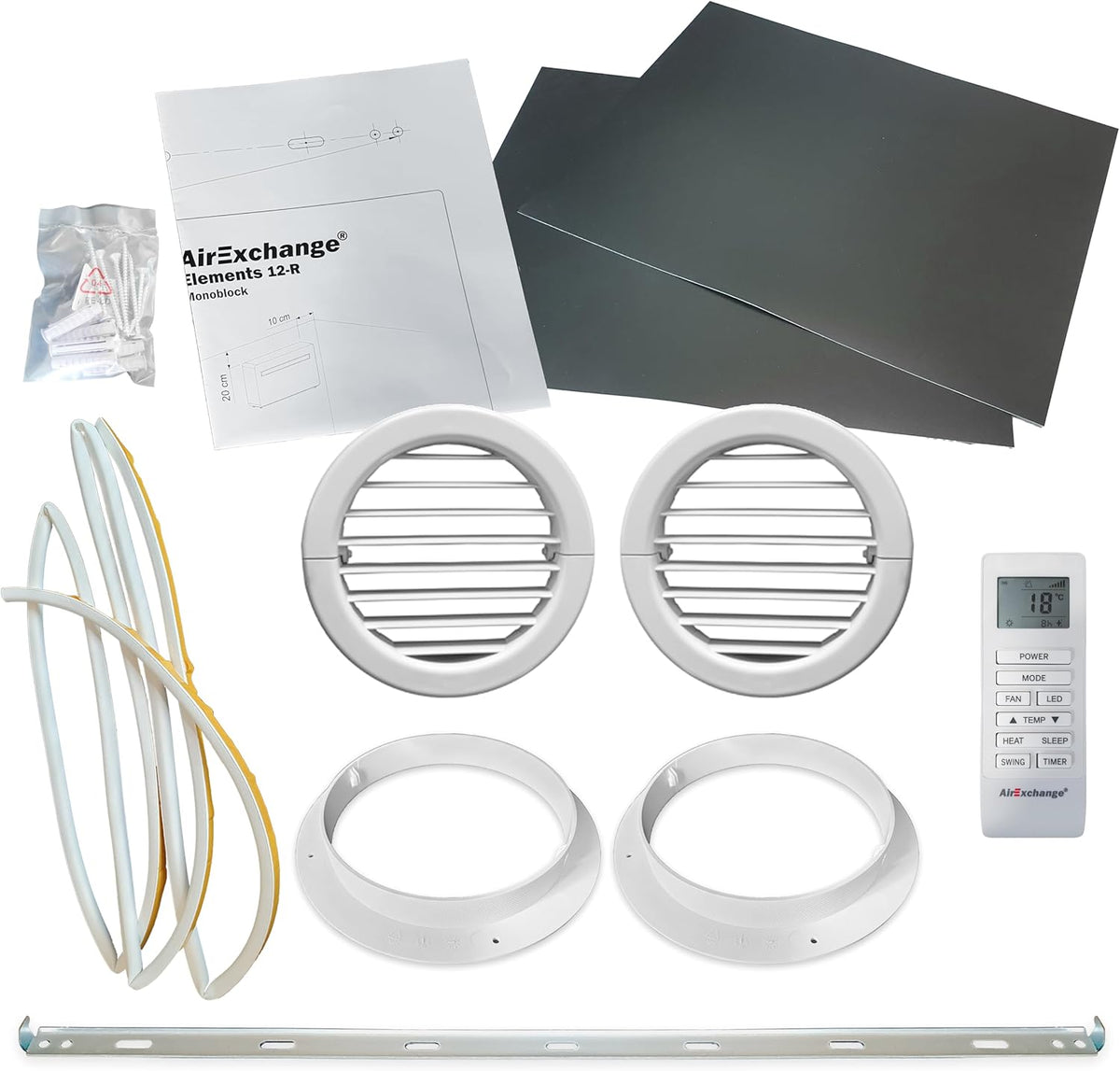 AirExchange - Wand-Monoblock-Klimaanlage-Wärmepumpe-INVERTER, 4-in-1 Klimaanlage ohne Außengerät, Heizen, Kühlen, Entfeuchten, Reinigen, 12.000 BTU, bis 80 m², R290, WEIß