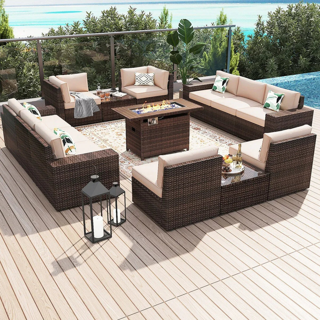 13 Pieces Patio Furniture Set with 44Fire Pit Table
