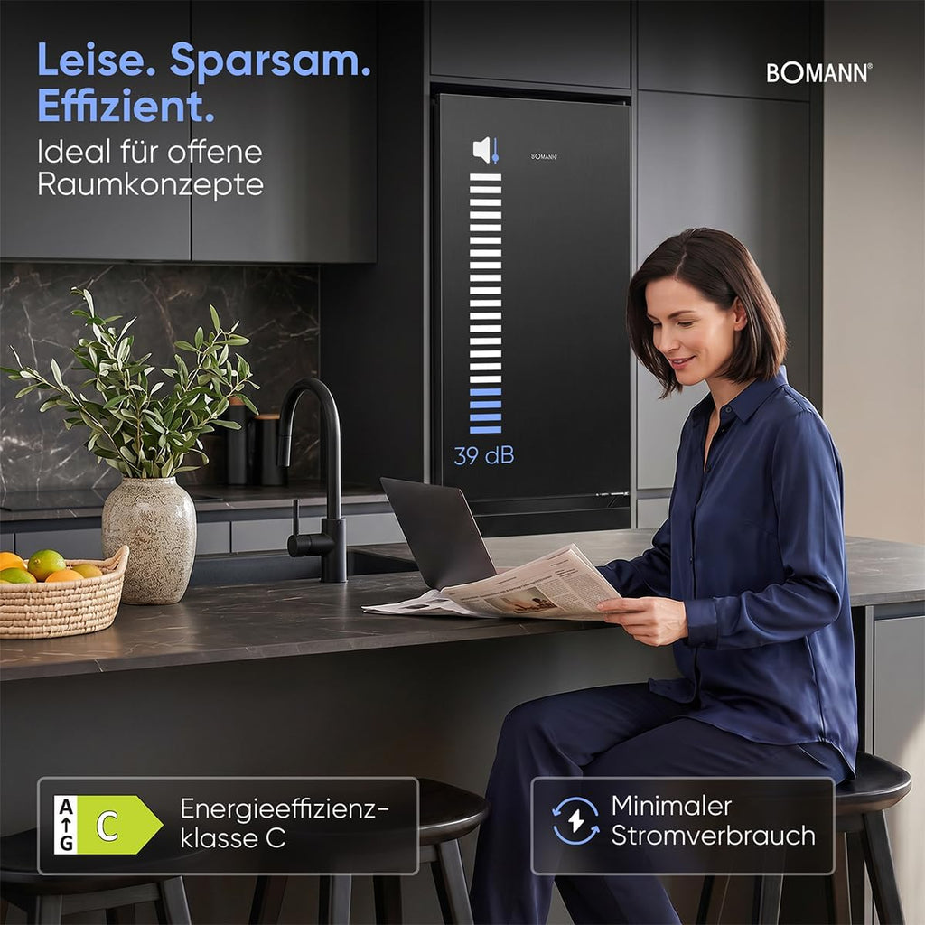Bomann® Kühlschrank mit Gefrierfach | Energieklasse C | 181cm | NoFrost | 5 Jahre Kompressor-Garantie | Kühl Gefrierkombination No-Frost | Kühlgefrierkombination freistehend | KG 7370 schwarz