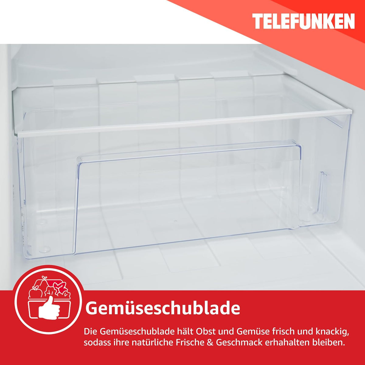 TELEFUNKEN Kühlschrank ohne Gefrierfach | Freistehend | 135 Liter Nutzinhalt | Kühlschrank klein mit Gemüsefach | LED-Beleuchtung | Türanschlag wechselbar | C-135-100-W weiß