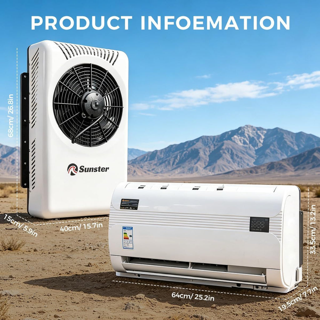 Sunster Split Klimaanlage Wohnwagen, Electric AC Unit 12 Volt Fit für Wohnmobile Bus Anhänger Traktoren Camper Van Parken Klimaanlage Schnelle Kühlung Low Noise