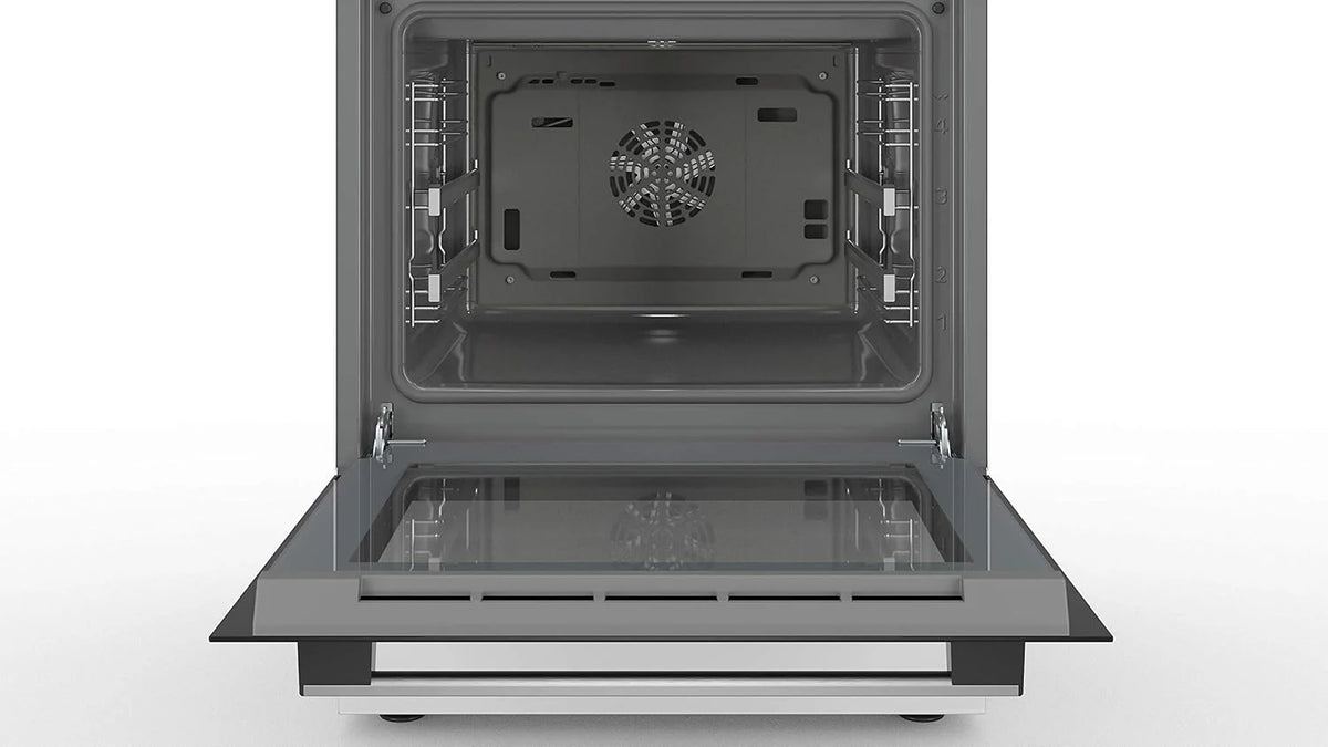 Bosch HKR39C250 Serie 4 Elektro-Standherd, 60 cm breit, EcoClean Direct Reinigungshilfe, 3D Heißluft Backen auf 3 Ebenen, LED-Display-Steuerung, erweiterbare Kochzone für großes Kochgeschirr