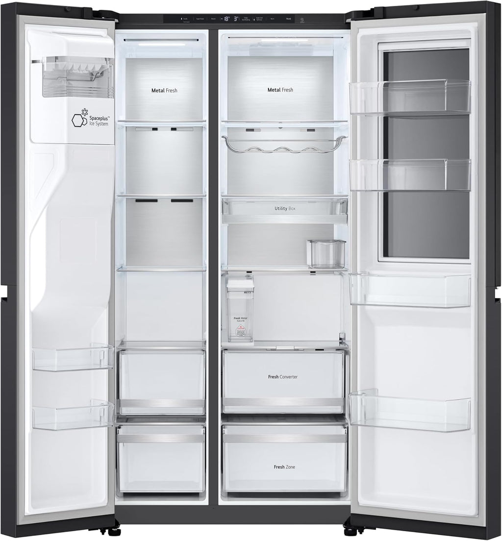 LG GSGV81PYLL Side by Side Kühlschrank, Klasse E, 635 L, Instaview, Kühlschrank mit Gefrierfach, Eis-, Crushed Ice- Wasserspender, Total NoFrost, Smart Inverter Kompressor, Wi-Fi