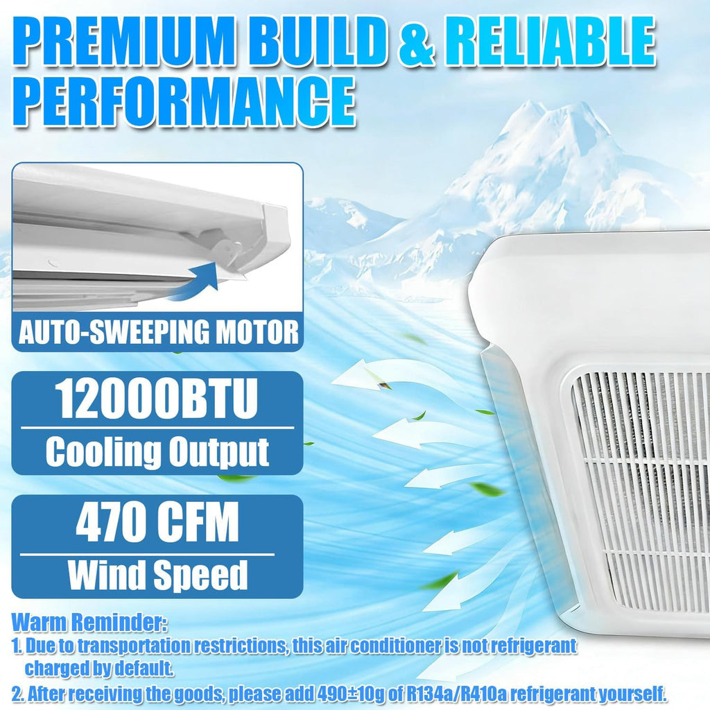 12v Klimaanlage Wohnmobil, Dachklimaanlage, Auto Klimaanlage, 12000 Btu, 5 Verstellbare Gebläsestufen, 1900 W Kühlleistung, 470 CFM, Für Wohnmobile, Camper, Autos, Sattelauflieger, Lastwagen 24V