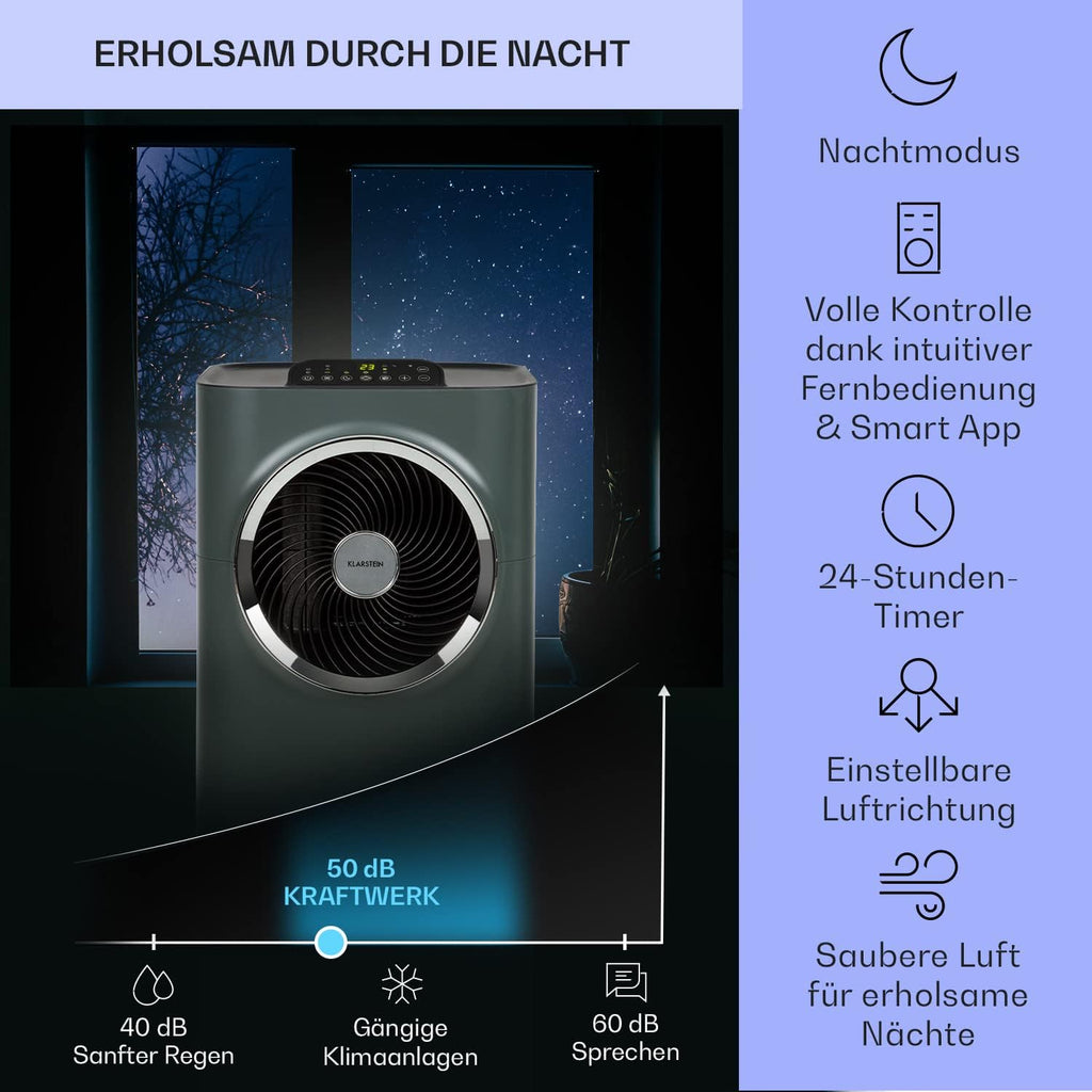 Klarstein Mobile Klimaanlage mit Abluftschlauch, 5-in-1 Klimagerät, Ventilator, Luftentfeuchter, Luftreiniger & Nachtmodus, App-Steuerung, Kleine & Portable für Wohnung & Büro, 12000 BTU