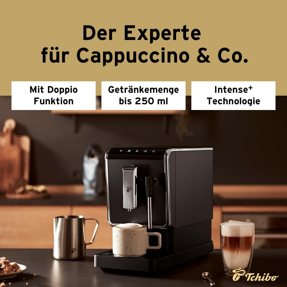 Tchibo Kaffeevollautomat Esperto Latte mit Milchaufschäumfunktion für Caffè Crema, Espresso und Milchspezialitäten, Anthrazit