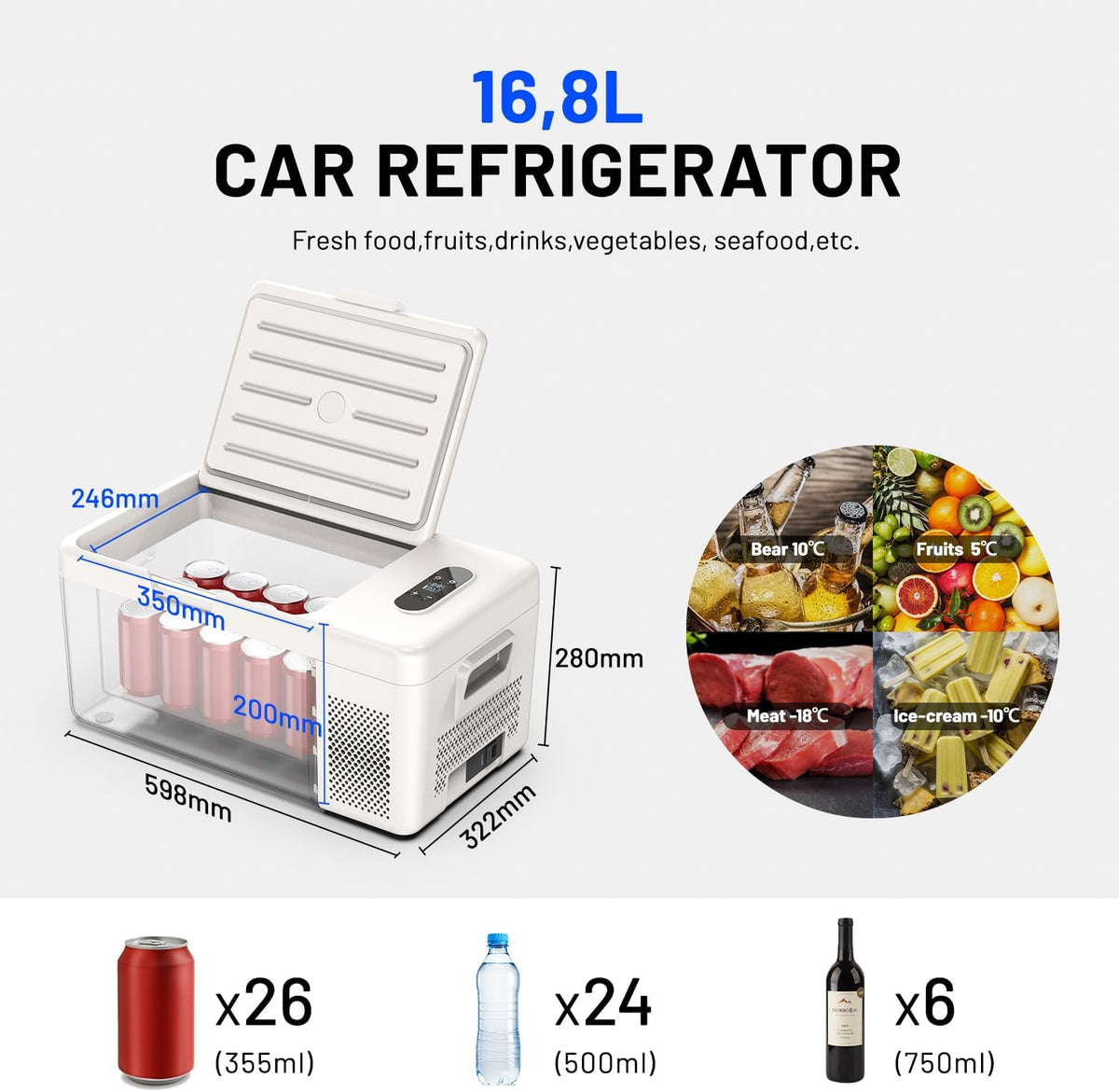 Alpicool C12 12L Cool Box 12 V Mini Fridge Electric Compressor Car Fridge Camping Freezer Box Small Portable for Car, Truck, Boat, RV with USB Connection