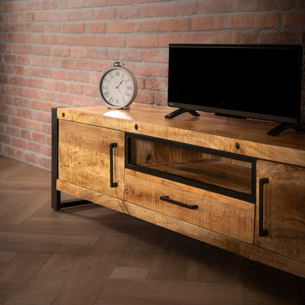 Iron Industrial Style Large Mango Wood Sideboard TV Unit