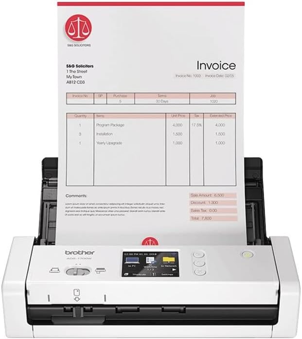 Brother ADS-1700W Kompakter und intelligenter Dokumentenscanner | Dokumentenzuführung | Automatisches Scannen | Wi-Fi/Wi-Fi Direct, Weiß/Schwarz
