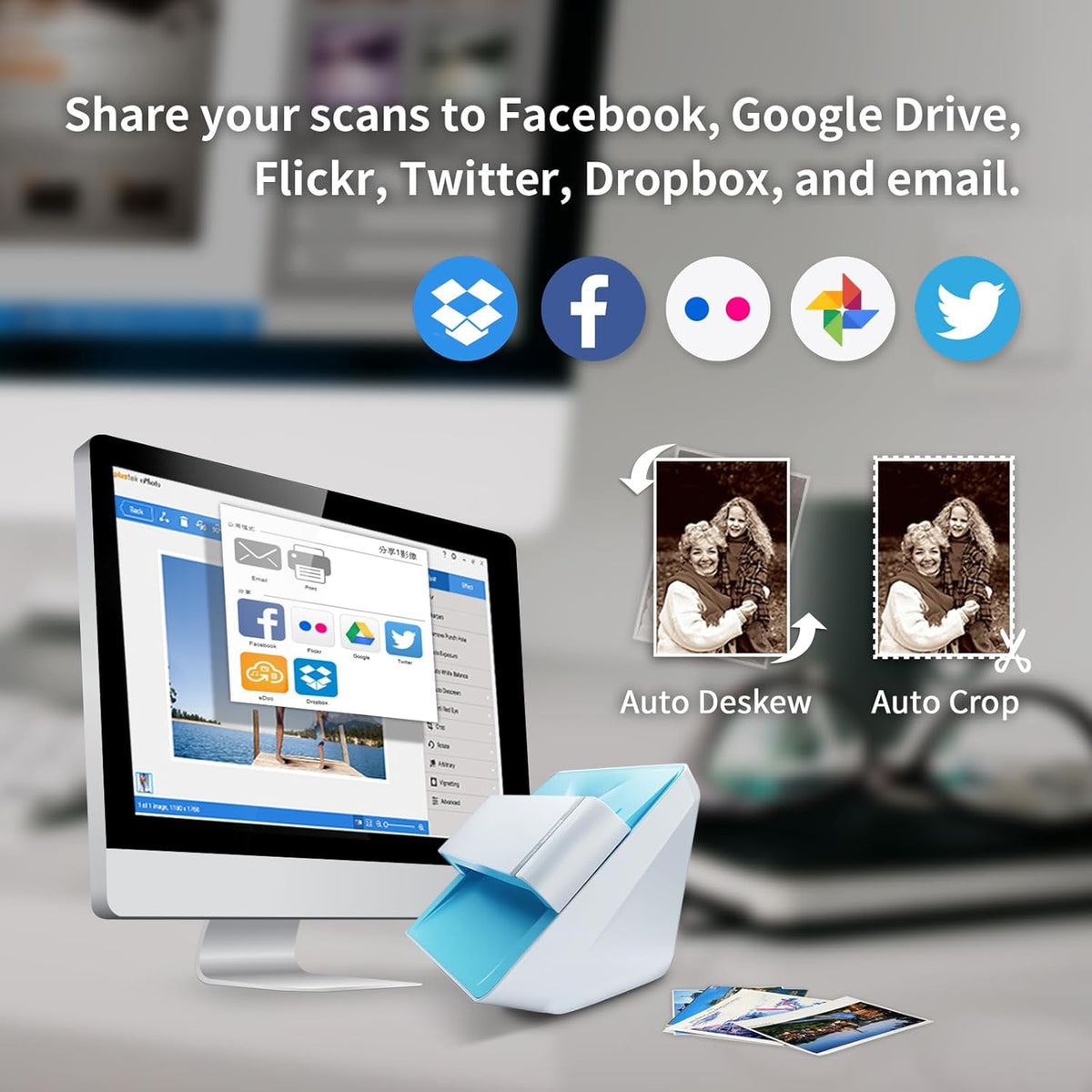 Plustek Foto-Scanner – ePhoto Z300 German Design Award 2018, scannt 4x6 Fotos in 2 s, automatische Ausrichtung und CCD-Sensor. Unterstützt Mac und PC.
