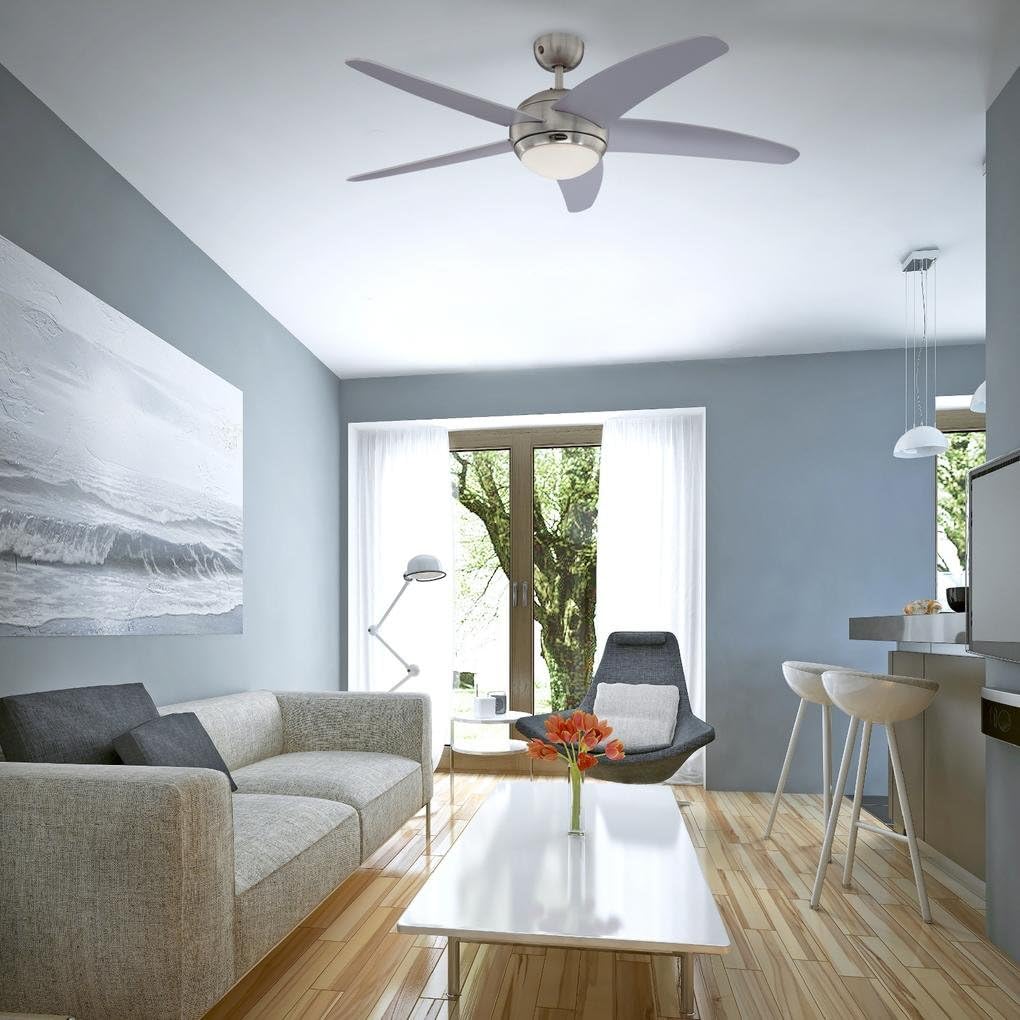 132 cm Deckenventilator Bendan 72220 mit Einzelleuchte und fünf Flügeln, Ausführung in seidenmattem Chrom mit Opalmilchglas