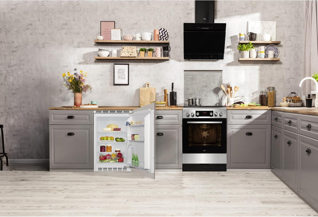 Amica Unterbau Vollraum Kühlschrank dekorfähig für 815 cm Nische elektronische Steuerung Inverter Kompressor Tür-Offen-Alarm wechselbarer Türanschlag 103 liters