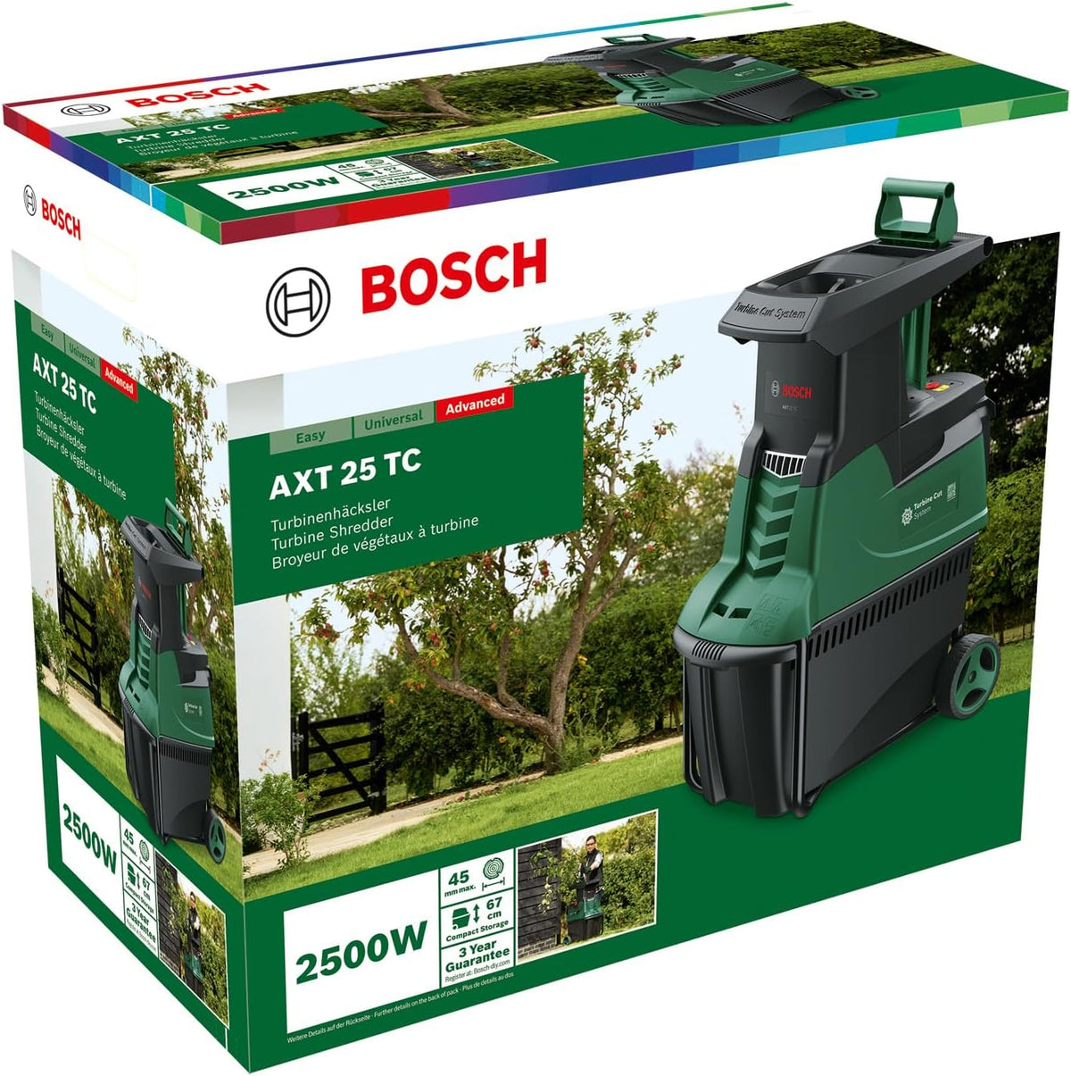 Bosch Turbinenhäcksler AXT 25 TC (2.500 W; geeignet für Holz und harte Gartenabfälle; inklusive Gartenhandschuhe; integrierte Fangbox 53 l; in Karton) – Edition