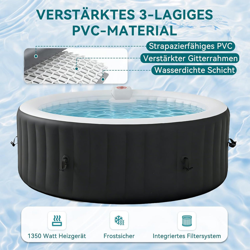 Aoxun Aufblasbarer Whirlpool für 2-4 Personen, 208x208 cm großes Whirlpool Outdoor mit 130 Luftdüsen, 1800W Portable Badewanne mit Abdeckung & Filter, aufblasbare Badewanne für Garten Terrasse