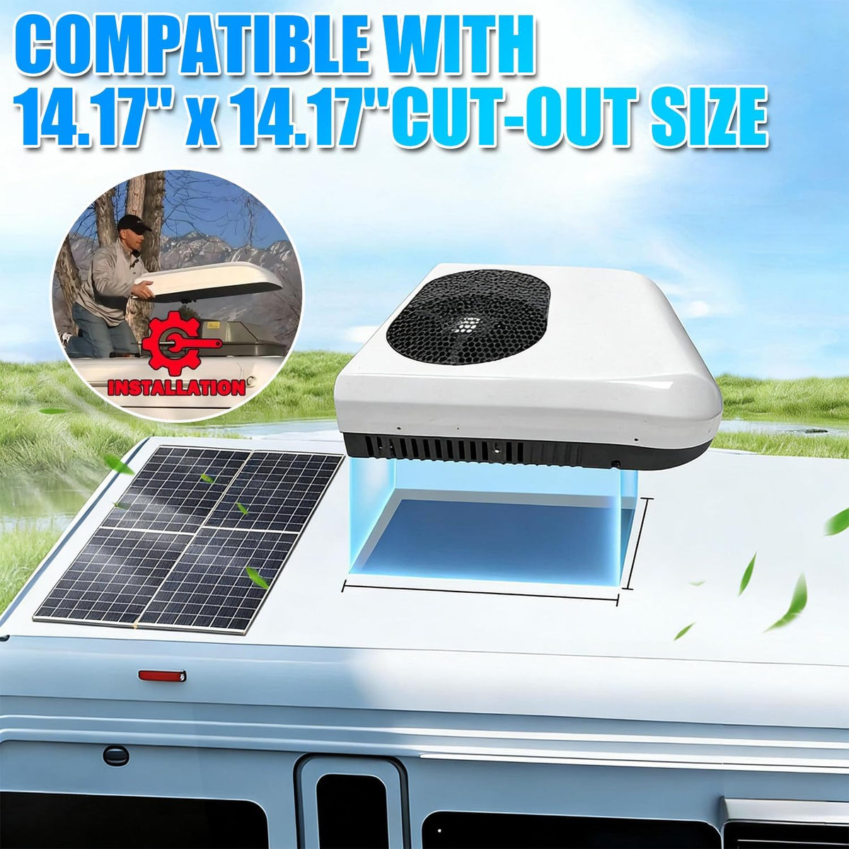 12v Klimaanlage Wohnmobil, Dachklimaanlage, Auto Klimaanlage, 12000 Btu, 5 Verstellbare Gebläsestufen, 1900 W Kühlleistung, 470 CFM, Für Wohnmobile, Camper, Autos, Sattelauflieger, Lastwagen 24V