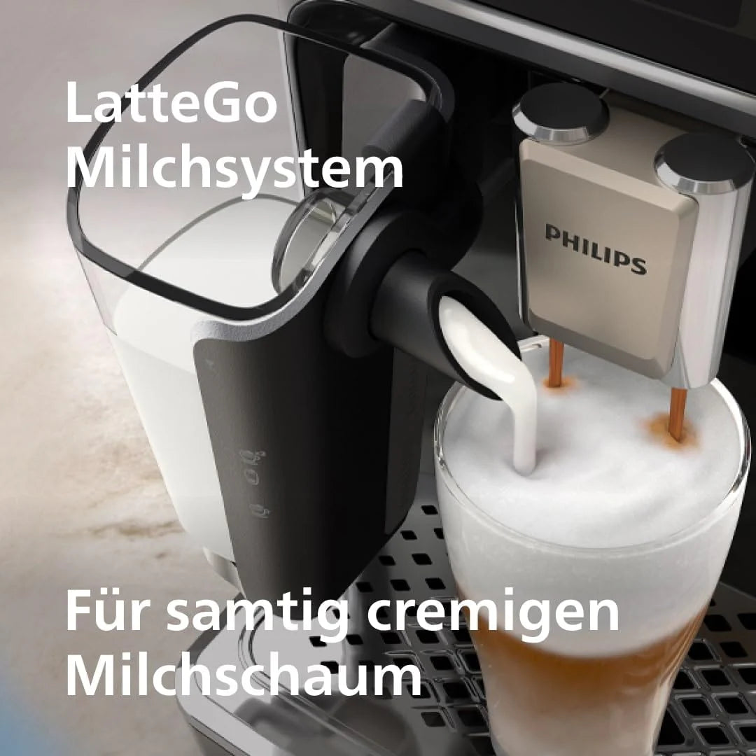 Philips Serie 5500 Kaffeevollautomat – LatteGo Milchsystem, 20 heiße und kalte Kaffeespezialitäten, 40% leiser mit SilentBrew, QuickStart, Grau (EP5544/50)