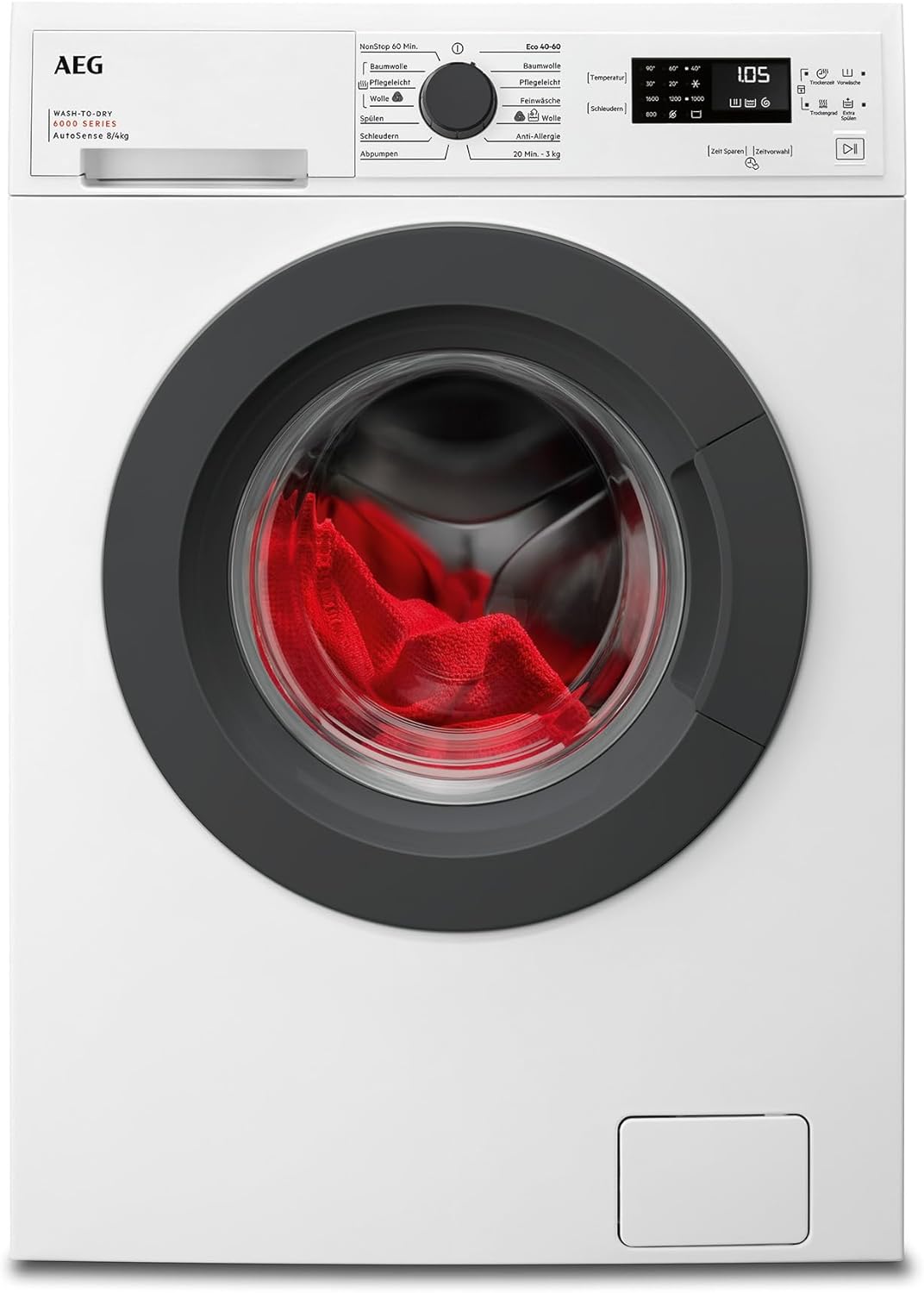 AEG L7WBA60680 Waschtrockner / DualSense - schonende Pflege / 8 kg Waschen / 5 kg Trocknen / D / energiesparend / Mengenautomatik / Nachlegefunktion / ProSteam - Auffrischfunktion / 1600 U/min Weiß