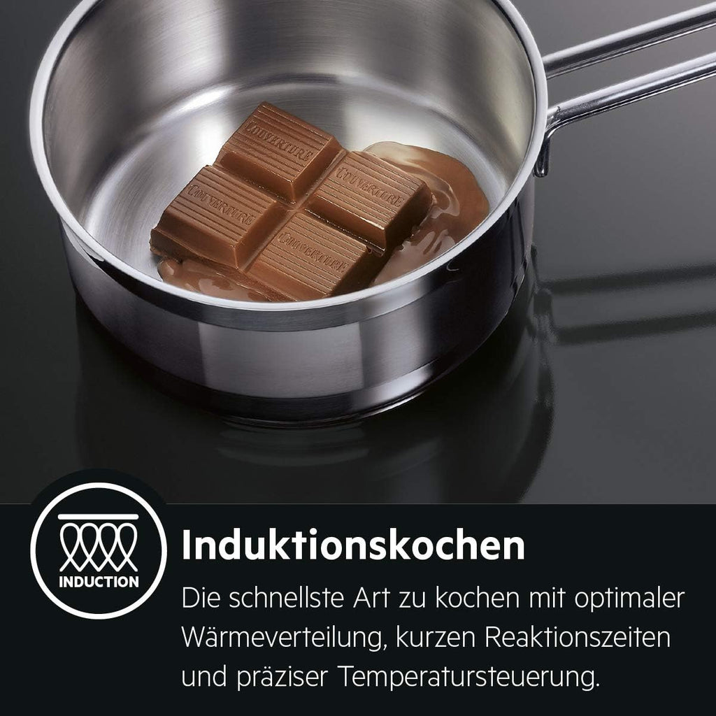 AEG Induktionskochfeld autark 60cm / 4 Zonen mit 2x Power-Funktion für schnelles Kochen / 9 Stufen / Edelstahlrahmen / Timer / Touch-Bedienung / Kindersicherung / Restwärmeanzeige / IKB6430AMB