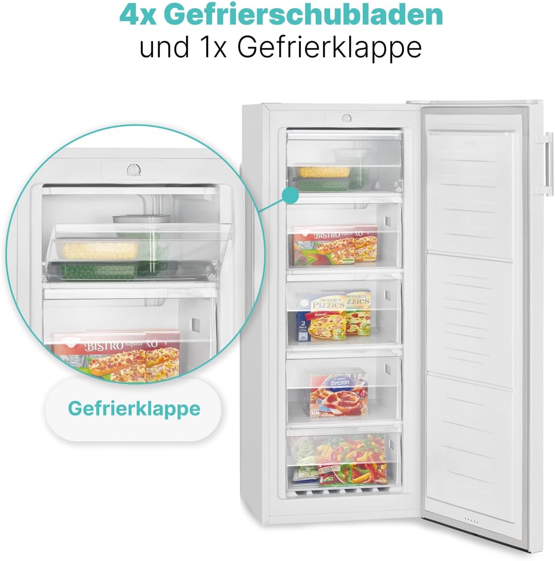 Bomann® großer Gefrierschrank freistehend | 165 Liter Nutzinhalt für Lebensmittel | 5 Schubladen | Freezer Eisschrank Froster | wechselbarer Türanschlag inkl. Eiswürfelschale | GS 7317.1 weiß