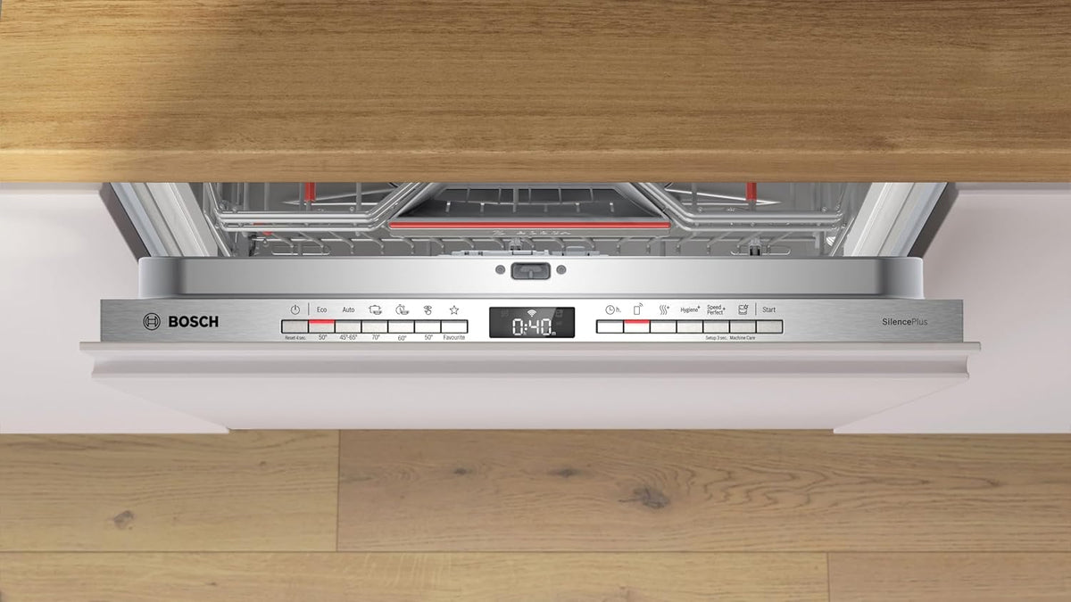 Bosch SMV4ETX08E, Serie 4, Smarter Geschirrspüler Vollintegriert 60 cm, Besteckkorb, Spülmaschine mit Programmassistent, besonders Leise, Rackmatic, Automatische Türöffnung, InfoLight, AquaStop