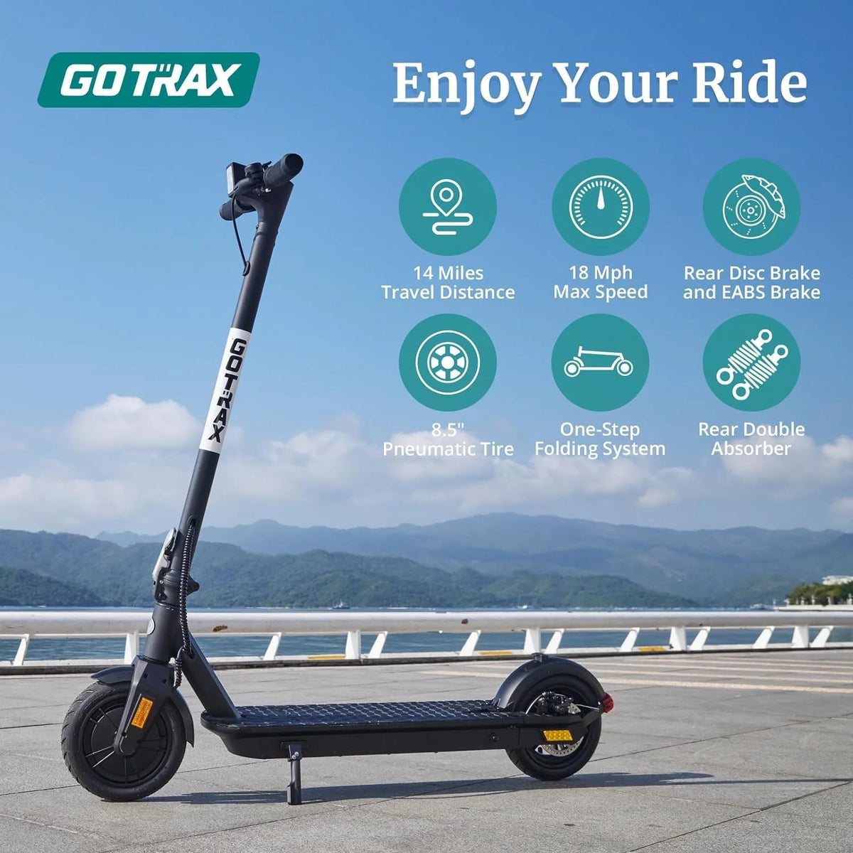 Patinete eléctrico para adultos, ruedas neumáticas de 8.5 pulgadas, alcance máximo de 14/18 millas, velocidad máxima de 15.5/18 MPH, motor de 300 vatios, con control de crucero, plegable