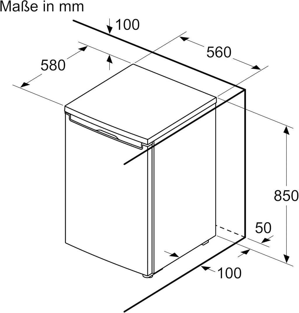 Bosch KTR15NWEB, Serie 2 Mini-Kühlschrank 85 x 56, 134 L, MultiBox für länger frisches Obst und Gemüse, Schnellkühlung, 39 dB leise trotz starker Kühlkraft, LED-Beleuchtung, Weiß