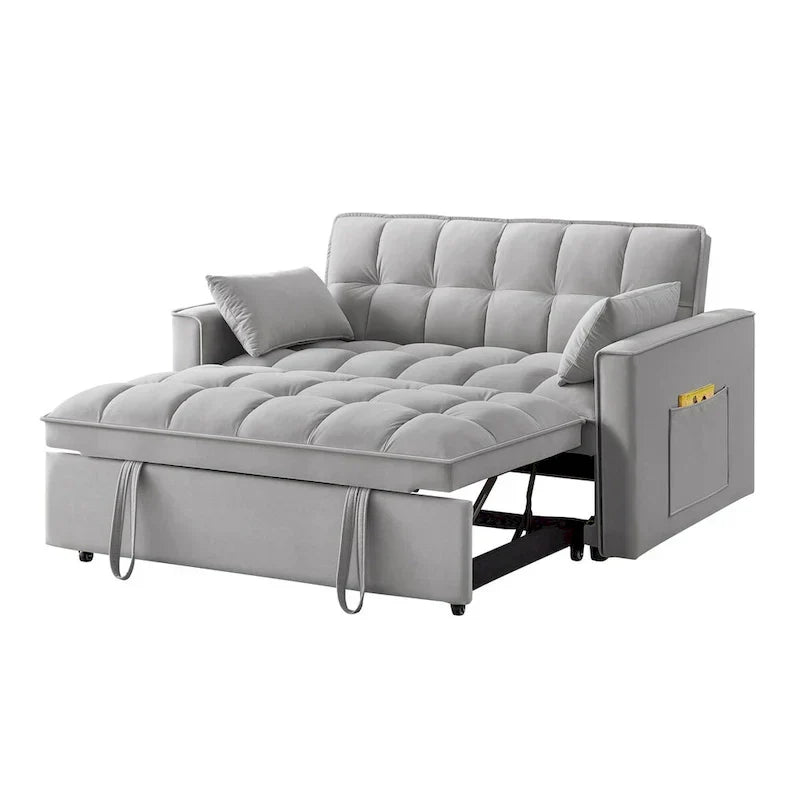 4 in1 Loveseat Sofa Bed with Armrests & Storage Pockets, Multi-Function Tufted Pull-out Sofa Bed with Adjustable Backrest