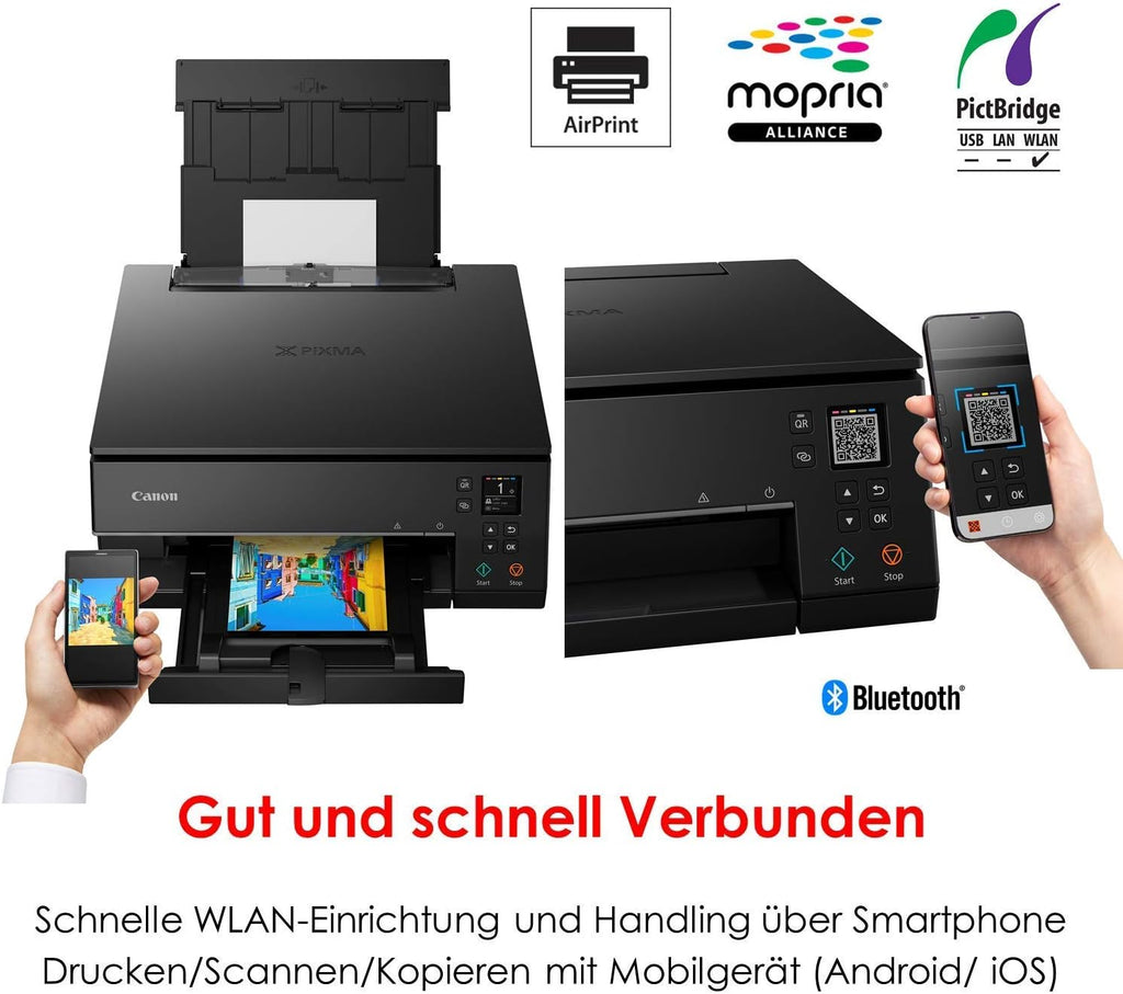 Canon PIXMA TS6350a Drucker Farbtintenstrahl Multifunktionsgerät DIN A4 (Fotodrucker, Scanner, Kopierer, OLED, 4.800x1.200 dpi, USB, WLAN, 5 separate Tinten, Duplexdruck, 2 Papierzuführungen), schwarz