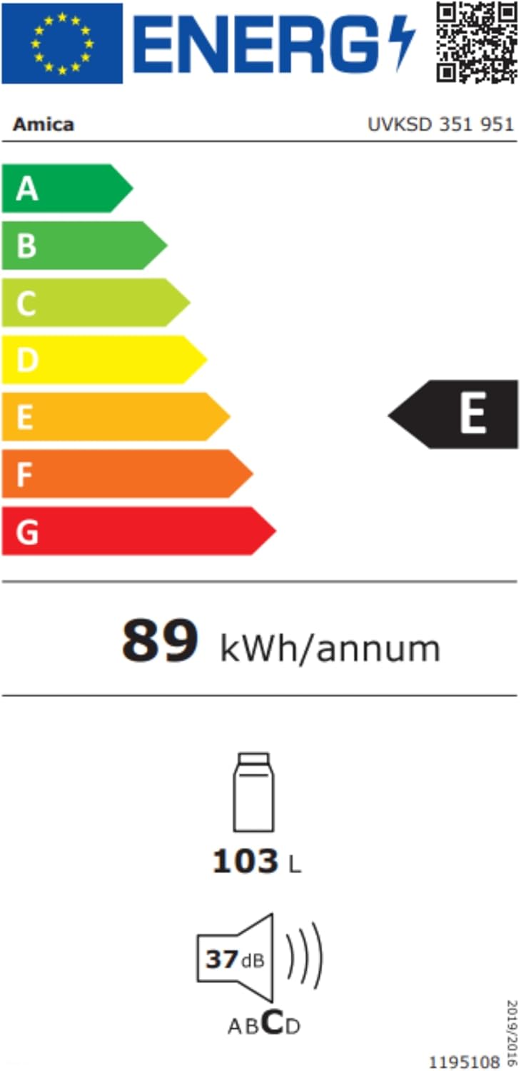 Amica Unterbau Vollraum Kühlschrank dekorfähig für 815 cm Nische elektronische Steuerung Inverter Kompressor Tür-Offen-Alarm wechselbarer Türanschlag 103 liters