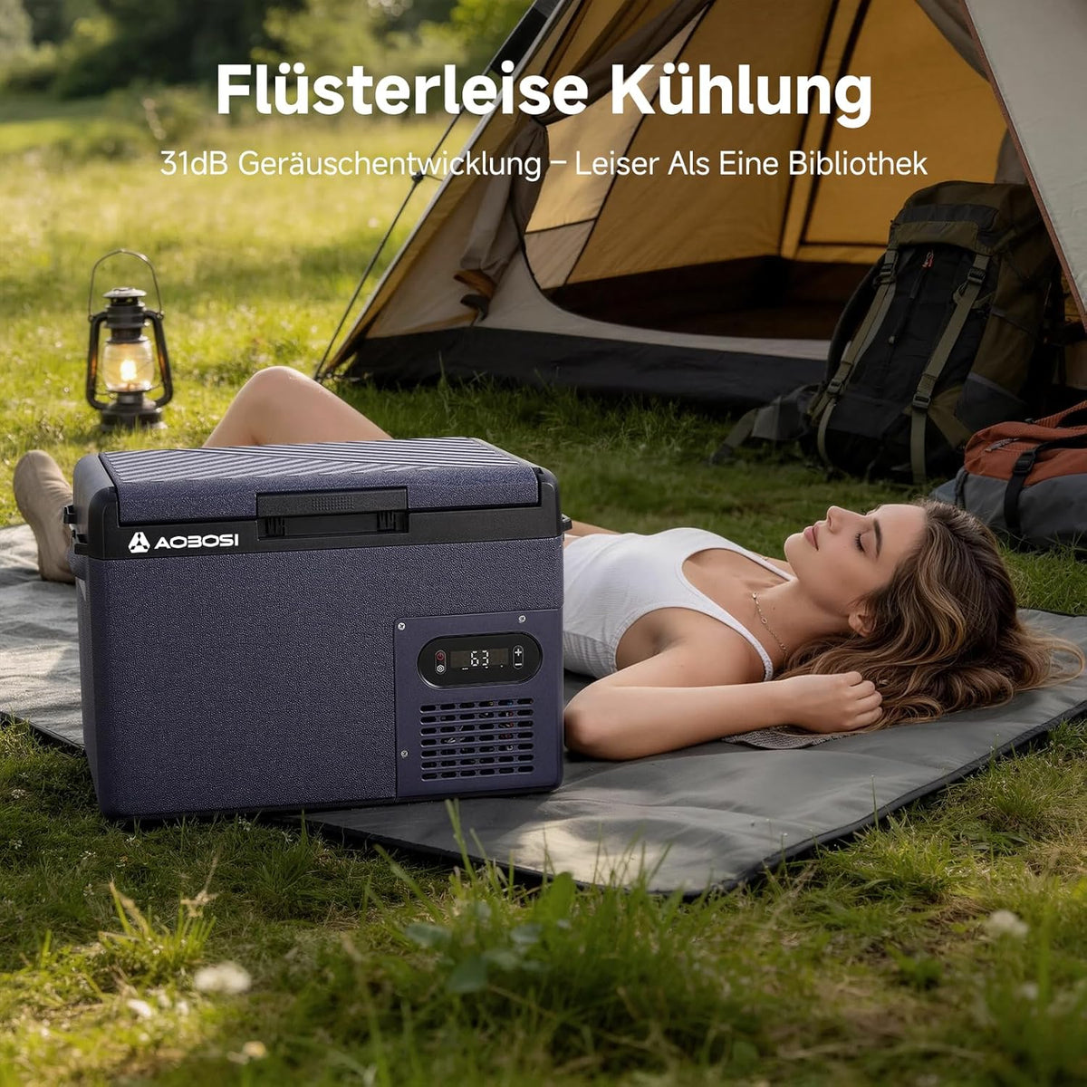 AAOBOSI Kompressor Kühlbox 15L, Tragbare Elektrische Kühlbox 12V/230V, IPX4 Wasserdicht, -20°C bis 20°C - Ideal für Auto, LKW, Boot, Camping, Reisen, Fischen, Garten & Outdoor-Aktivitäten