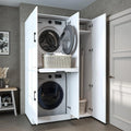 ROOMART Dora - Armoire de machine à laver - Pour sèche-linge et machine à laver - En 4 couleurs - Avec portes et panneau coulissant - Blanc - Chêne blanc - Chêne anthracite - Chêne blanc (chêne blanc)