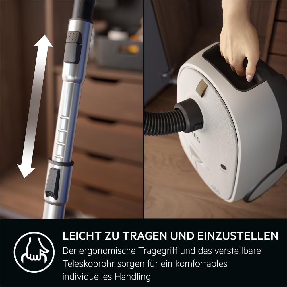 AEG CLEAN 6000 AB61C2DB Staubsauger mit Beutel / hohe Saugleistung / inkl. Polsterdüse / 50 % Recyclingkunststoff / ideal für Haustierbesitzer / Reinigen von Polstern / 12 m Kabel / 750 W / Blau