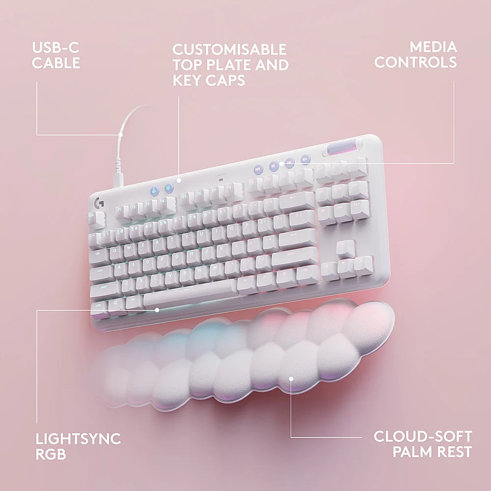 Logitech - G713 Colección Aurora TKL Teclado Mecánico para Juegos con Cable con Interruptores Lineales para PC/Mac con Reposamuñecas Incluido - Blanco Niebla