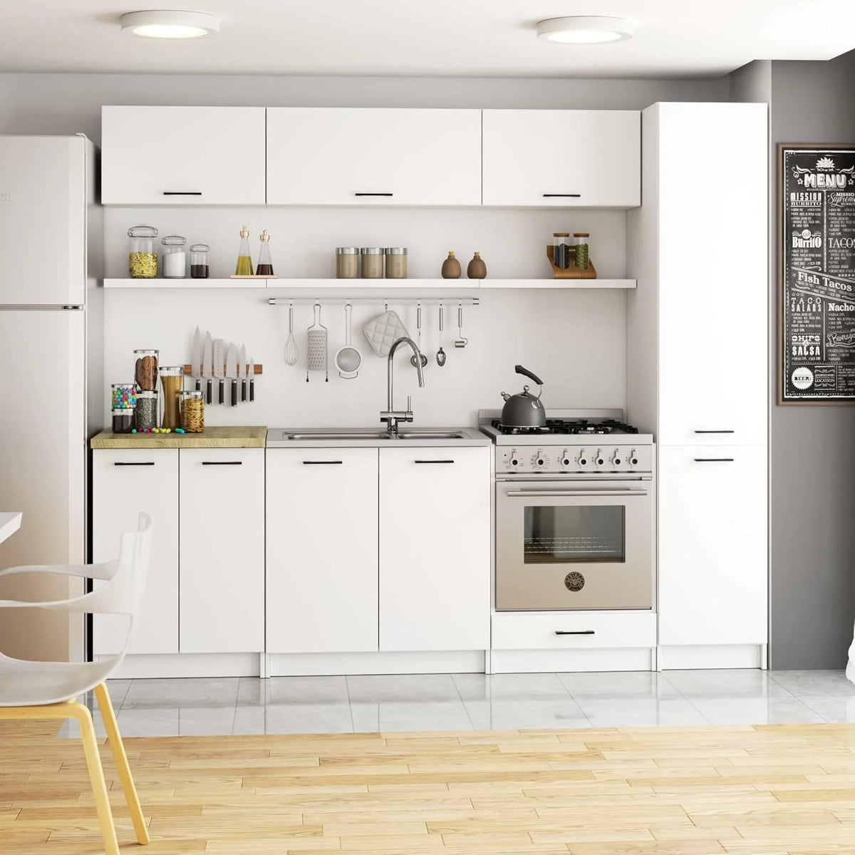 BDW - Colonne Cuisine - Armoire de Rangement 40 cm de Largeur, 205 cm de Hauteur, 57 cm de Profondeur - Spacieuse pour Provisions - Blanc