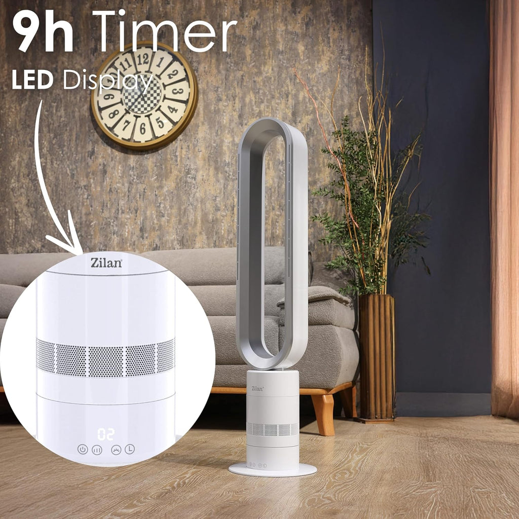 Zilan Turmventilator energiesparender BLDC Motor mit Fernbedienung Ventilator energiesparend oszillierend sehr leise Design Standventilator 10 Stufen Säulenventilator mit Kühlung Tower Fan