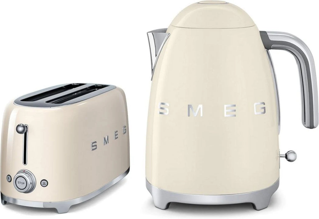 Ensemble grille-pain et bouilloire Smeg TSF02CRUK KLF01CRUK style rétro années 50, couleur crème