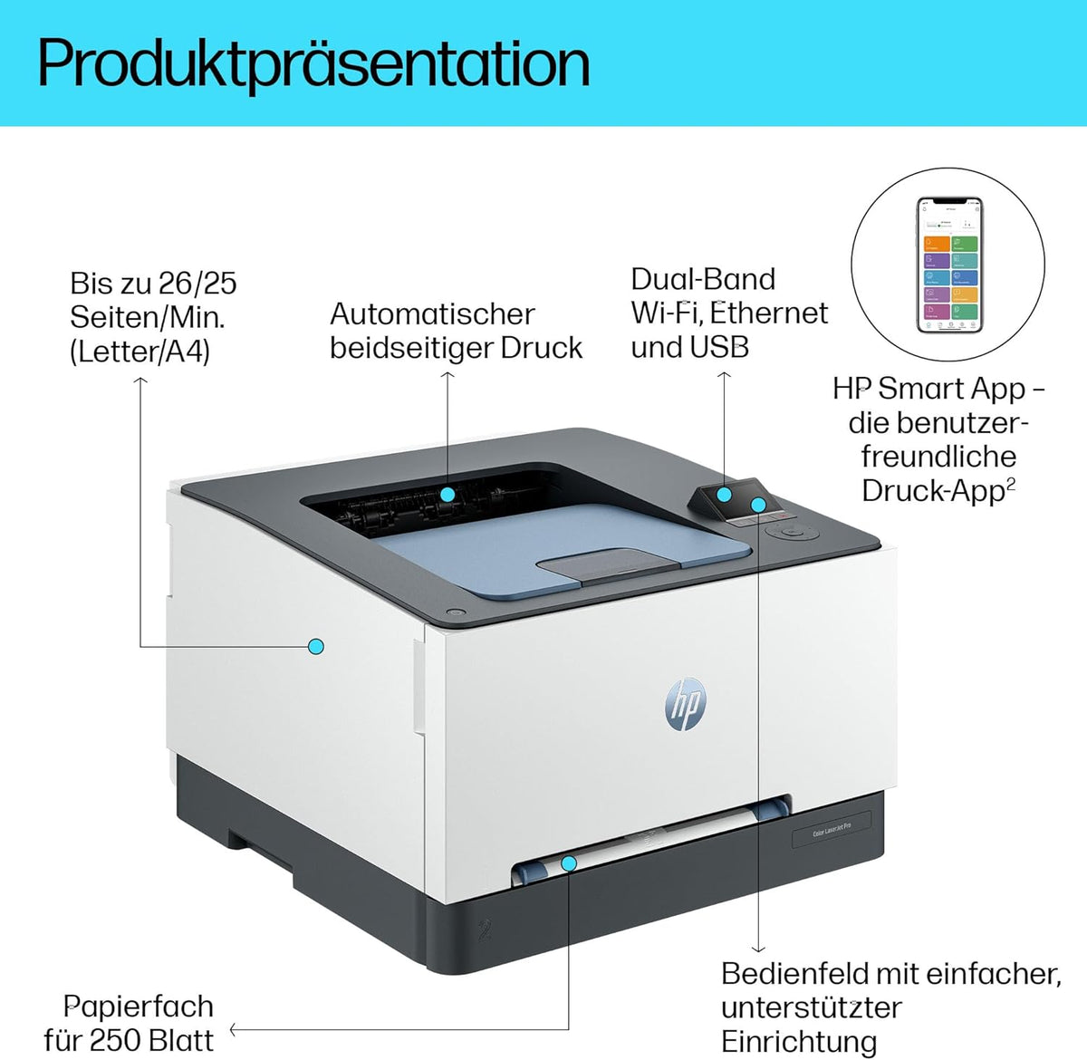 HP Color LaserJet Pro MFP 3302fdwg Multifunktions-Farblaserdrucker, Fax, Automatischer beidseitiger Druck, Touchscreen, Wi-Fi, Ethernet, USB, HP Wolf Pro Security