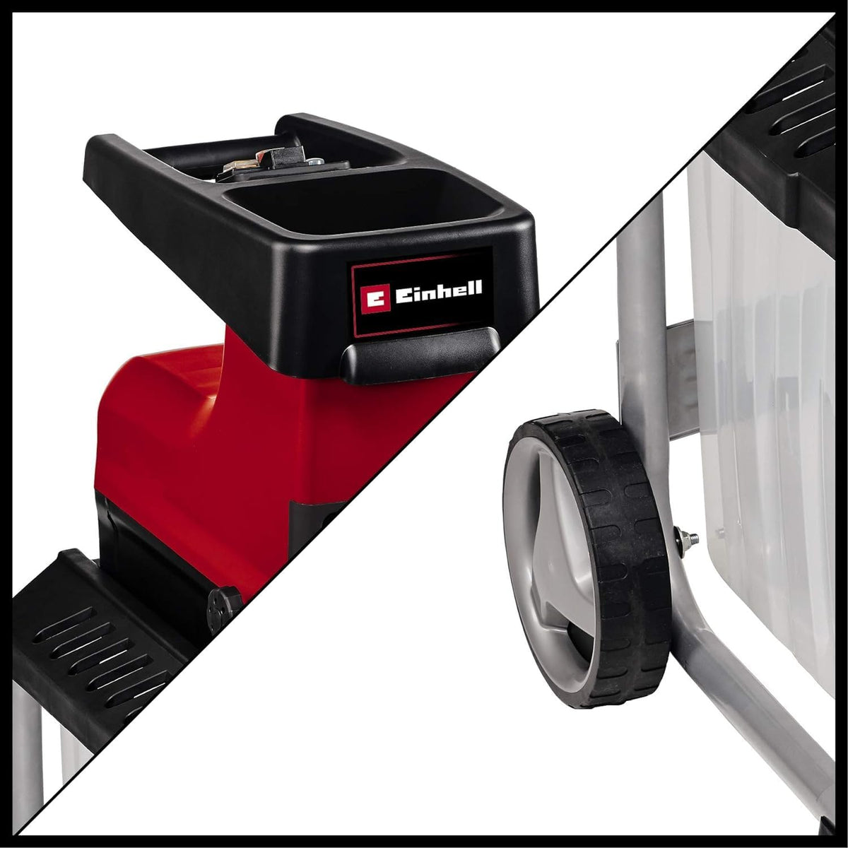 Einhell Elektro-Leisehäcksler GC-RS 60 CB (2800 W, max. 45 mm Aststärke, Schneidwalze, große Trichteröffnung, Drehrichtungsumschalter, transparente 60 L Fangbox, integrierter Sicherheitsschalter)